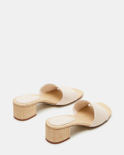 HAILEE Bone Leather Women's Square-Toe Raffia Block Heel Mule Sandal | Steve Madden
