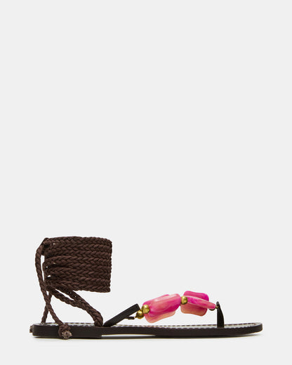 TASHA Pink Multi Strappy Lace-Up Flat Women's Sandal | Steve Madden