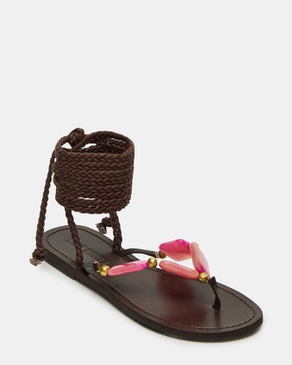 TASHA Pink Multi Strappy Lace-Up Flat Women's Sandal | Steve Madden