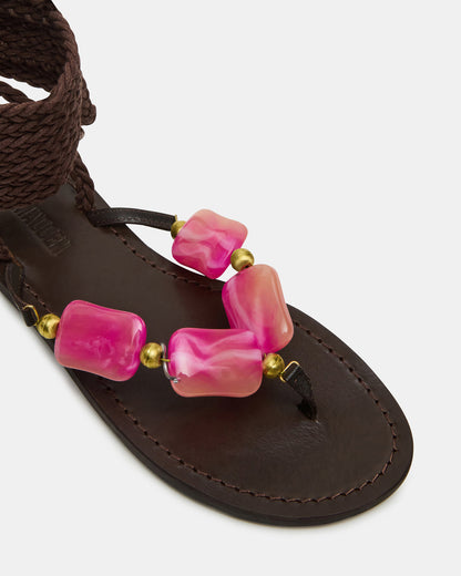 TASHA Pink Multi Strappy Lace-Up Flat Women's Sandal | Steve Madden