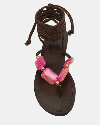 TASHA Pink Multi Strappy Lace-Up Flat Women's Sandal | Steve Madden