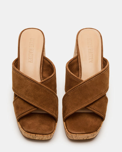 MARSDEN Chestnut Suede Women's Platform Square-Toe Mule Sandal | Steve Madden