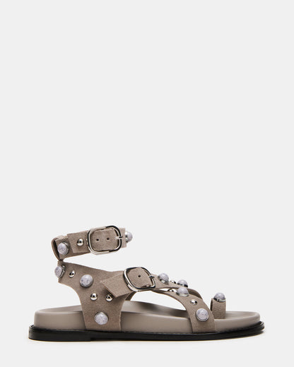 LINEAR Grey Suede Strappy Footbed Studded Women's Sandal | Steve Madden