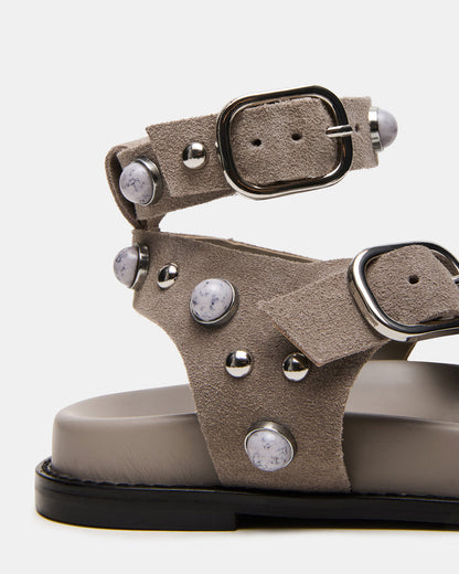LINEAR Grey Suede Strappy Footbed Studded Women's Sandal | Steve Madden