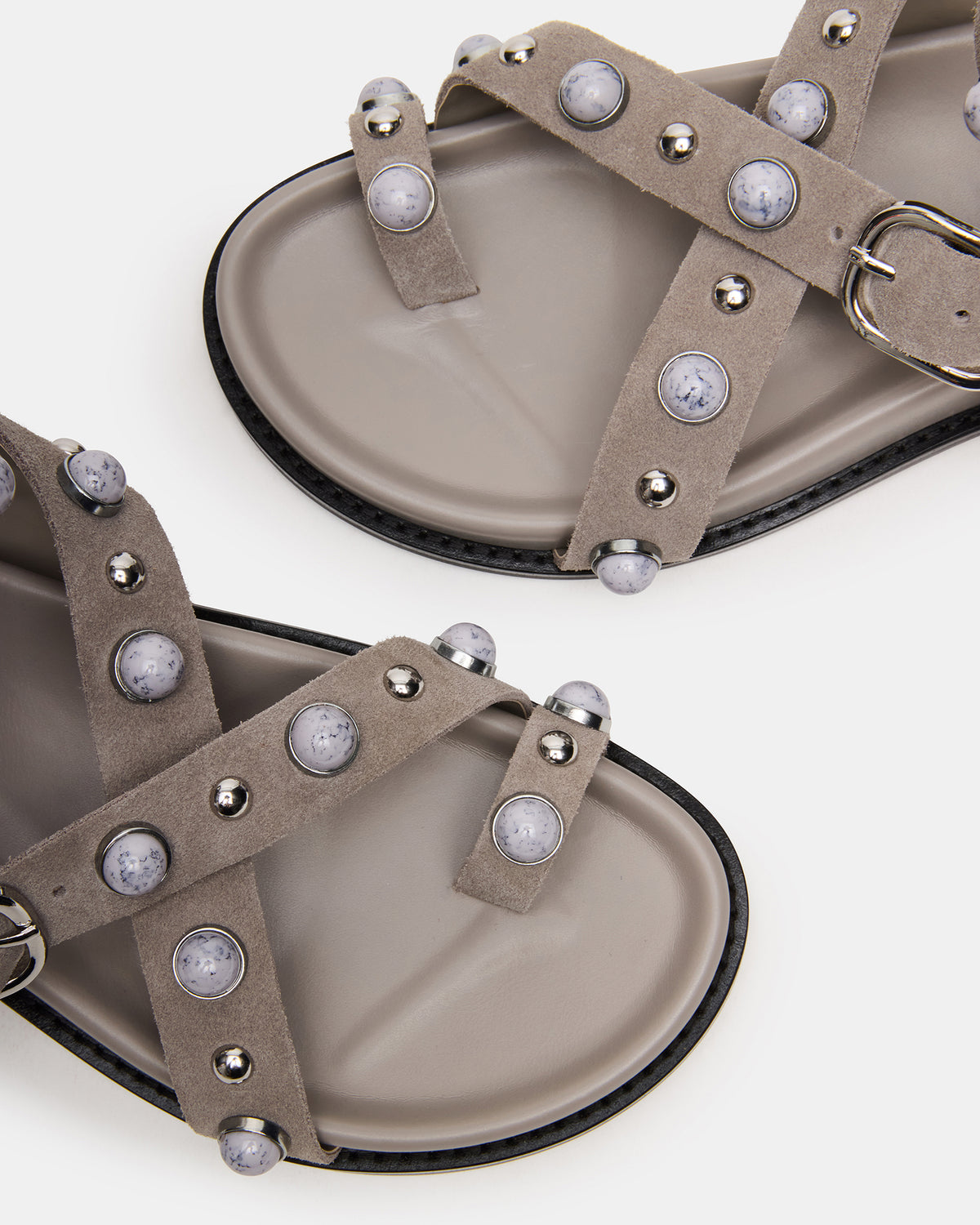 LINEAR Grey Suede Strappy Footbed Studded Women's Sandal | Steve Madden