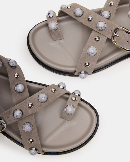 LINEAR Grey Suede Strappy Footbed Studded Women's Sandal | Steve Madden