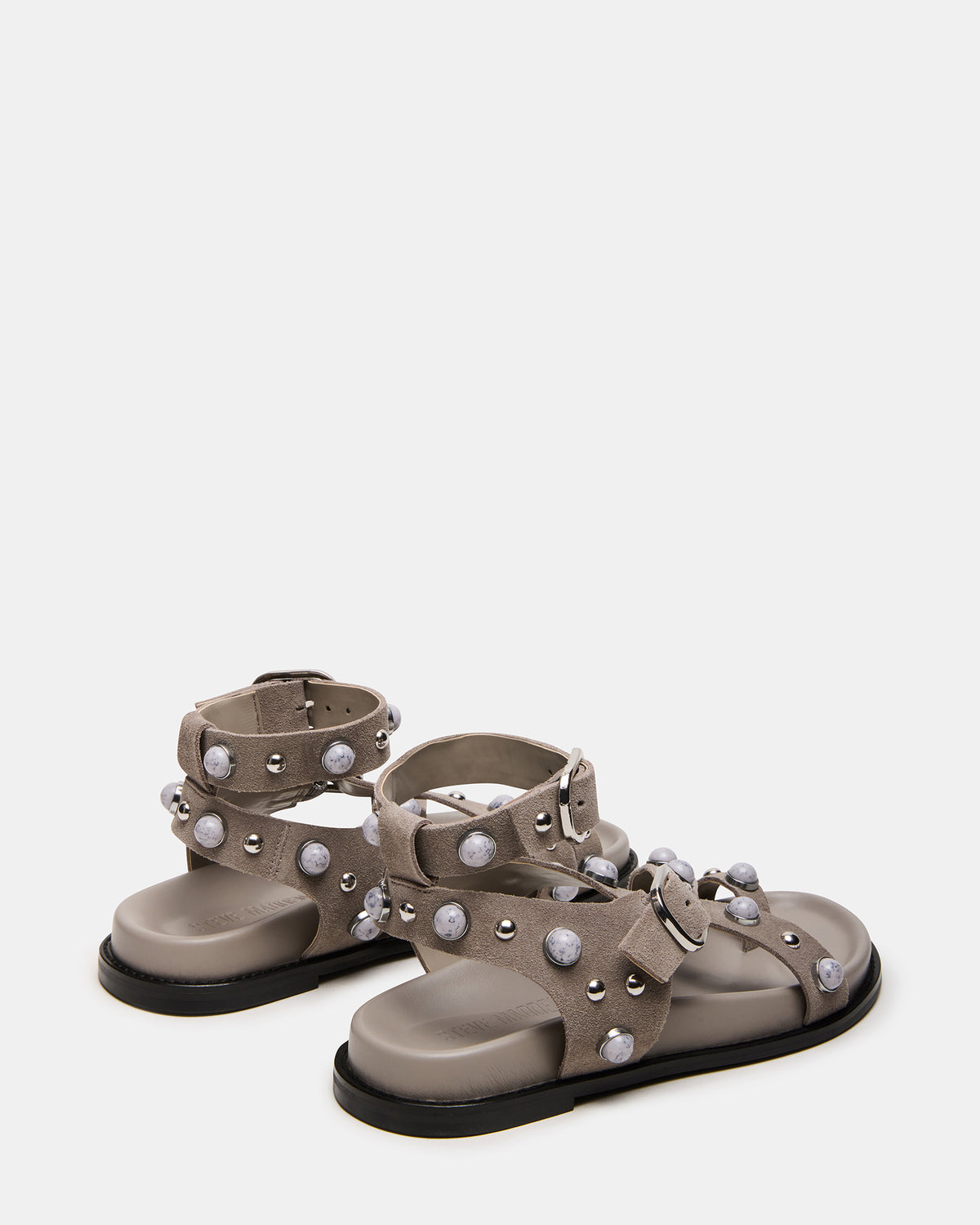 LINEAR Grey Suede Strappy Footbed Studded Women's Sandal | Steve Madden
