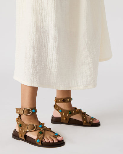 LINEAR Grey Suede Strappy Footbed Studded Women's Sandal | Steve Madden