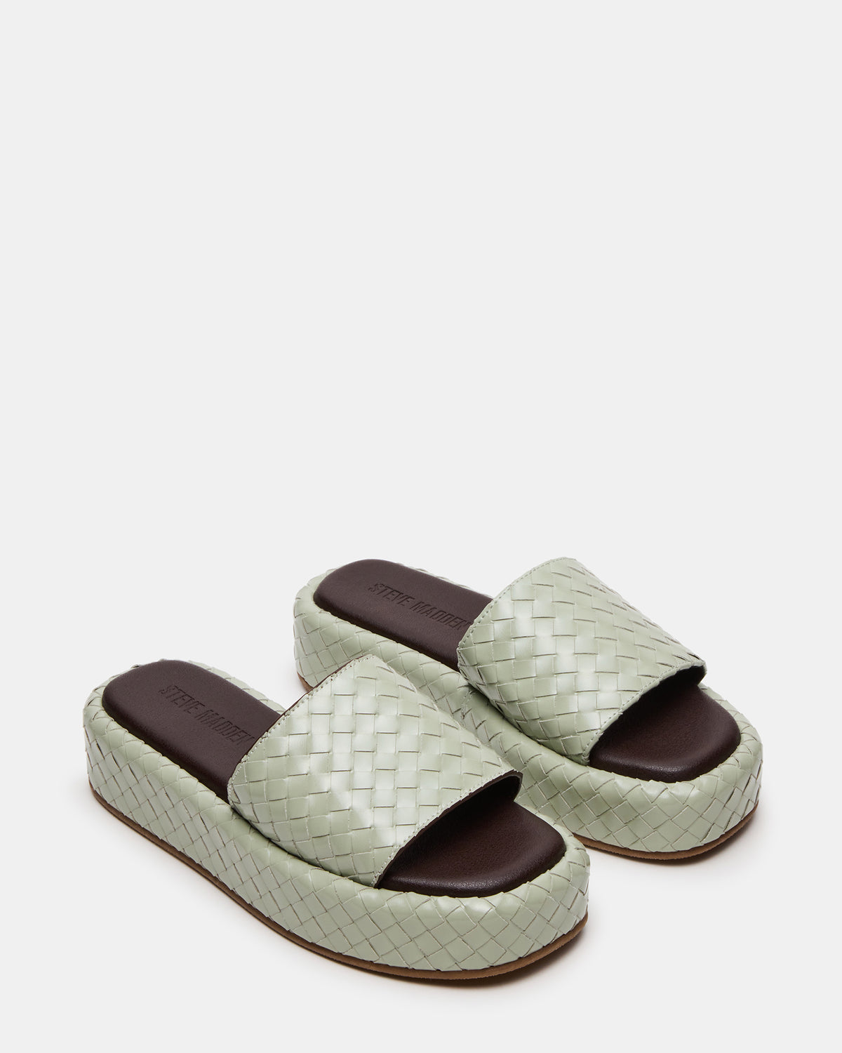 BEACHY Quilted Pistachio Platform Slide Women's Sandal | Steve Madden