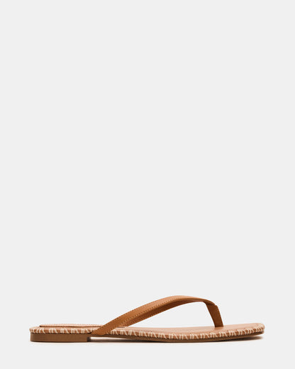 MARELLA Cognac Leather Women's Thong Square-Toe Sandal | Steve Madden