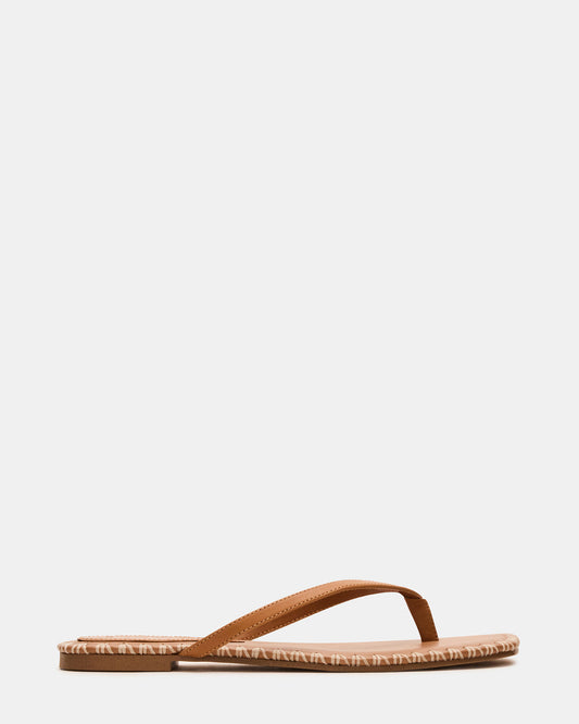 MARELLA Cognac Leather Women's Thong Square-Toe Sandal | Steve Madden