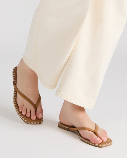 MARELLA Cognac Leather Women's Thong Square-Toe Sandal | Steve Madden
