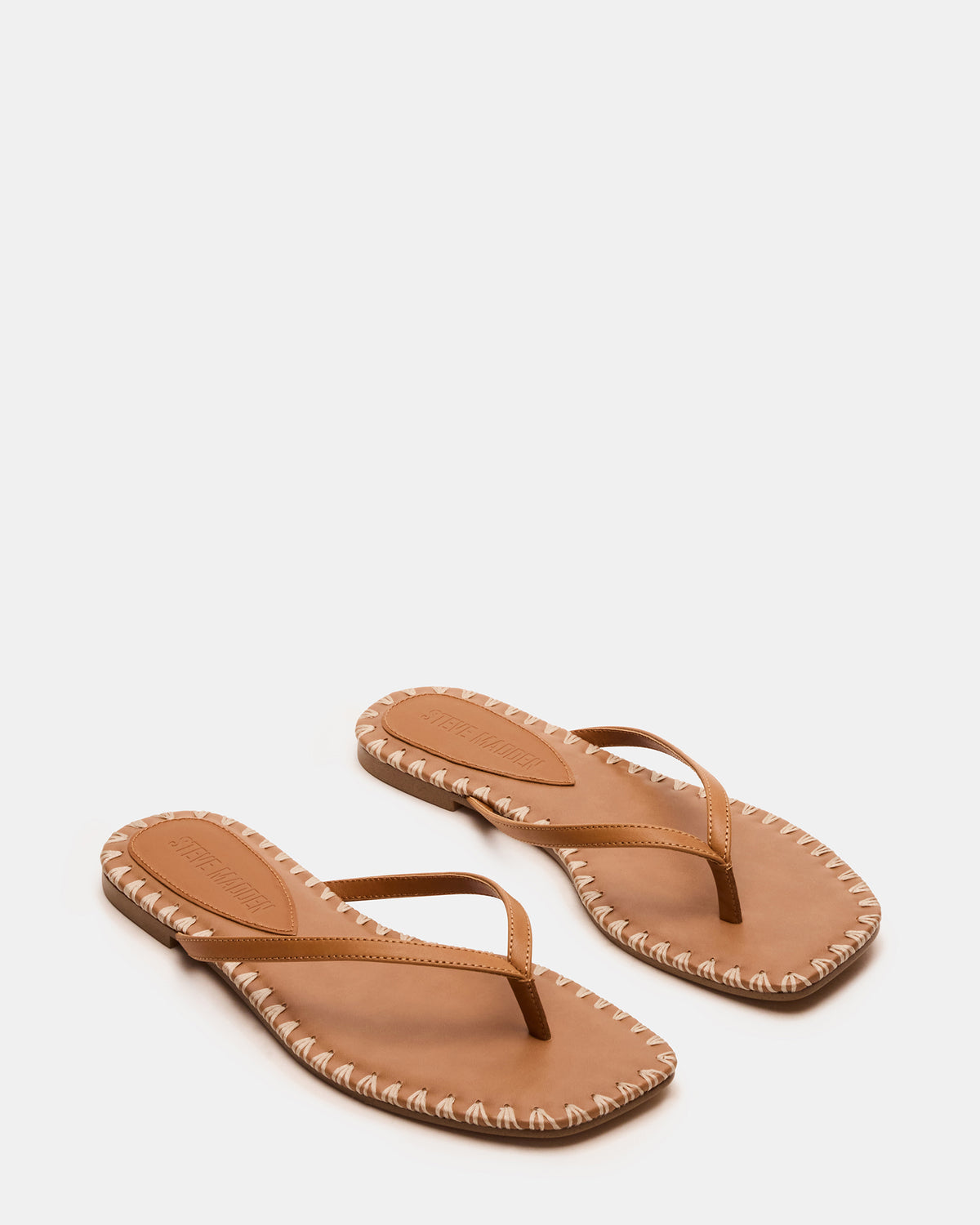 MARELLA Cognac Leather Women's Thong Square-Toe Sandal | Steve Madden