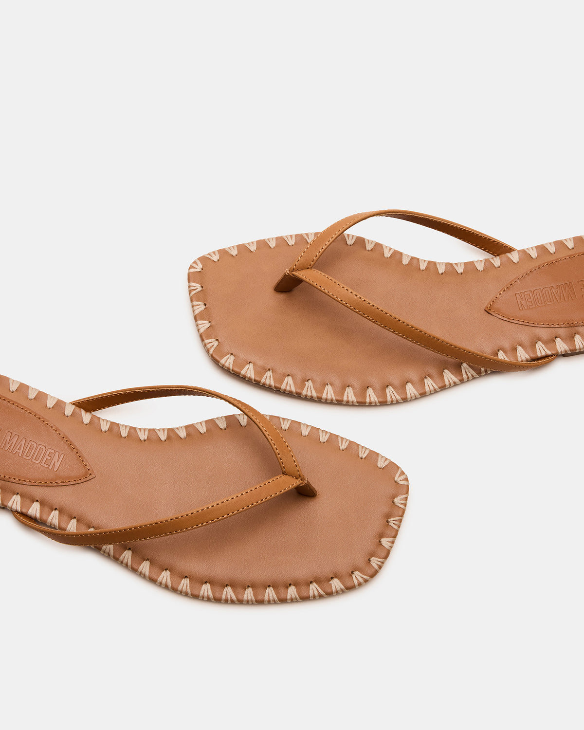 MARELLA Cognac Leather Women's Thong Square-Toe Sandal | Steve Madden