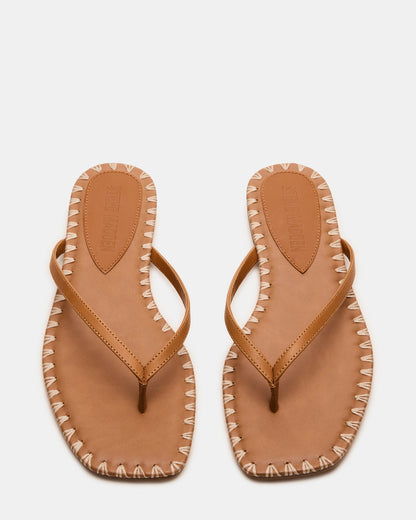 MARELLA Cognac Leather Women's Thong Square-Toe Sandal | Steve Madden