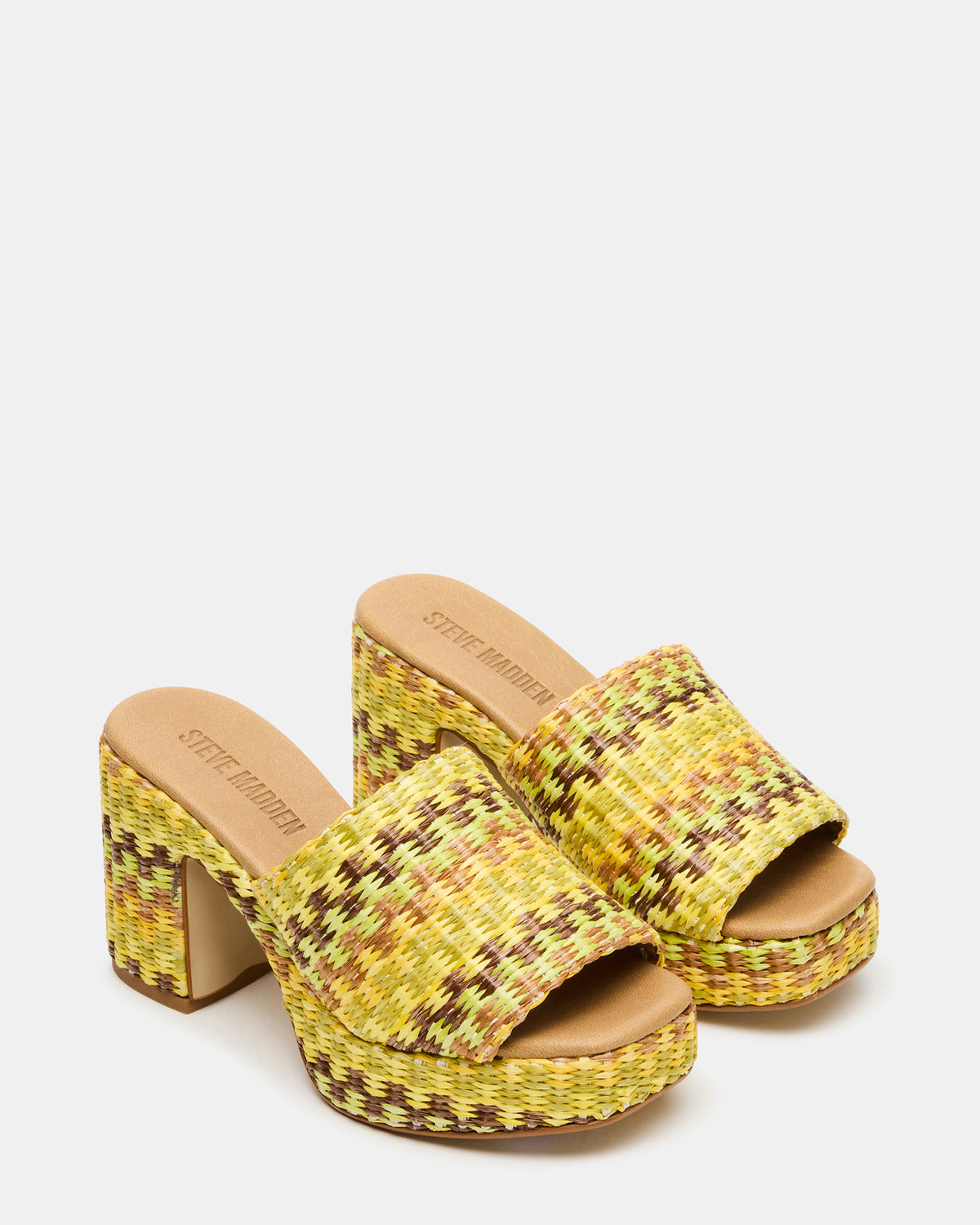 KOLA Raffia Multi Platform Square-Toe Block Heel Mule Women's Sandal | Steve Madden