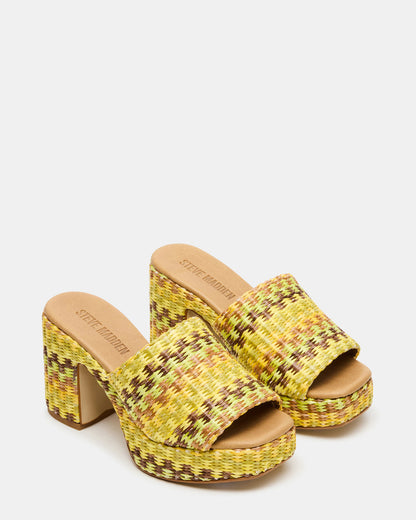 KOLA Raffia Multi Platform Square-Toe Block Heel Mule Women's Sandal | Steve Madden