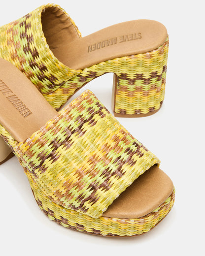 KOLA Raffia Multi Platform Square-Toe Block Heel Mule Women's Sandal | Steve Madden