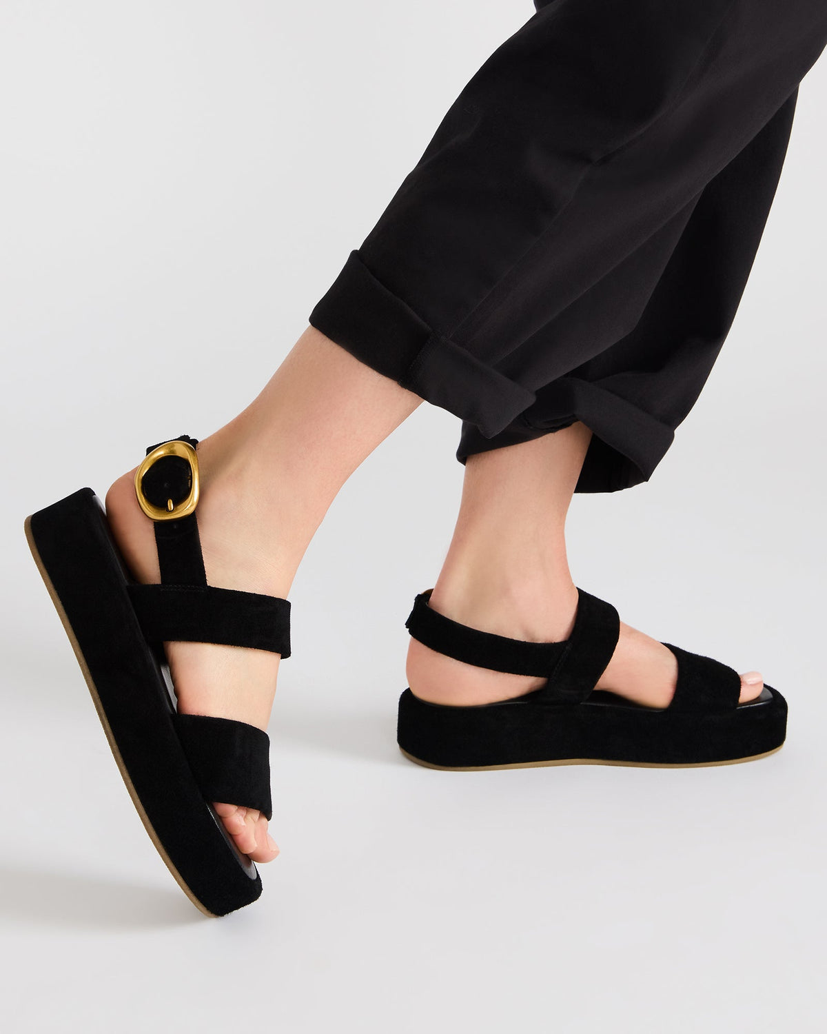 BARONI Black Suede Square-Toe Platform Women's Sandals | Steve Madden