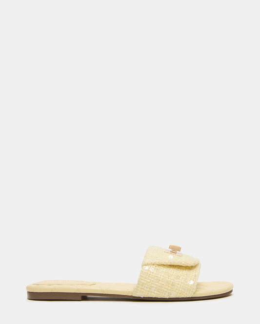 MORELAND Sequin Yellow Quilted Slide Women's Sandal | Steve Madden