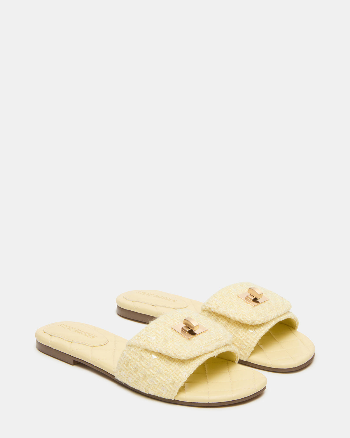 MORELAND Sequin Yellow Quilted Slide Women's Sandal | Steve Madden