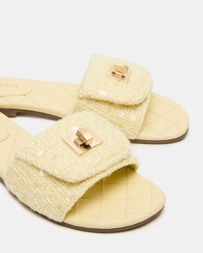 MORELAND Sequin Yellow Quilted Slide Women's Sandal | Steve Madden