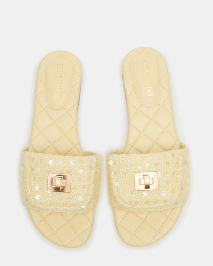 MORELAND Sequin Yellow Quilted Slide Women's Sandal | Steve Madden