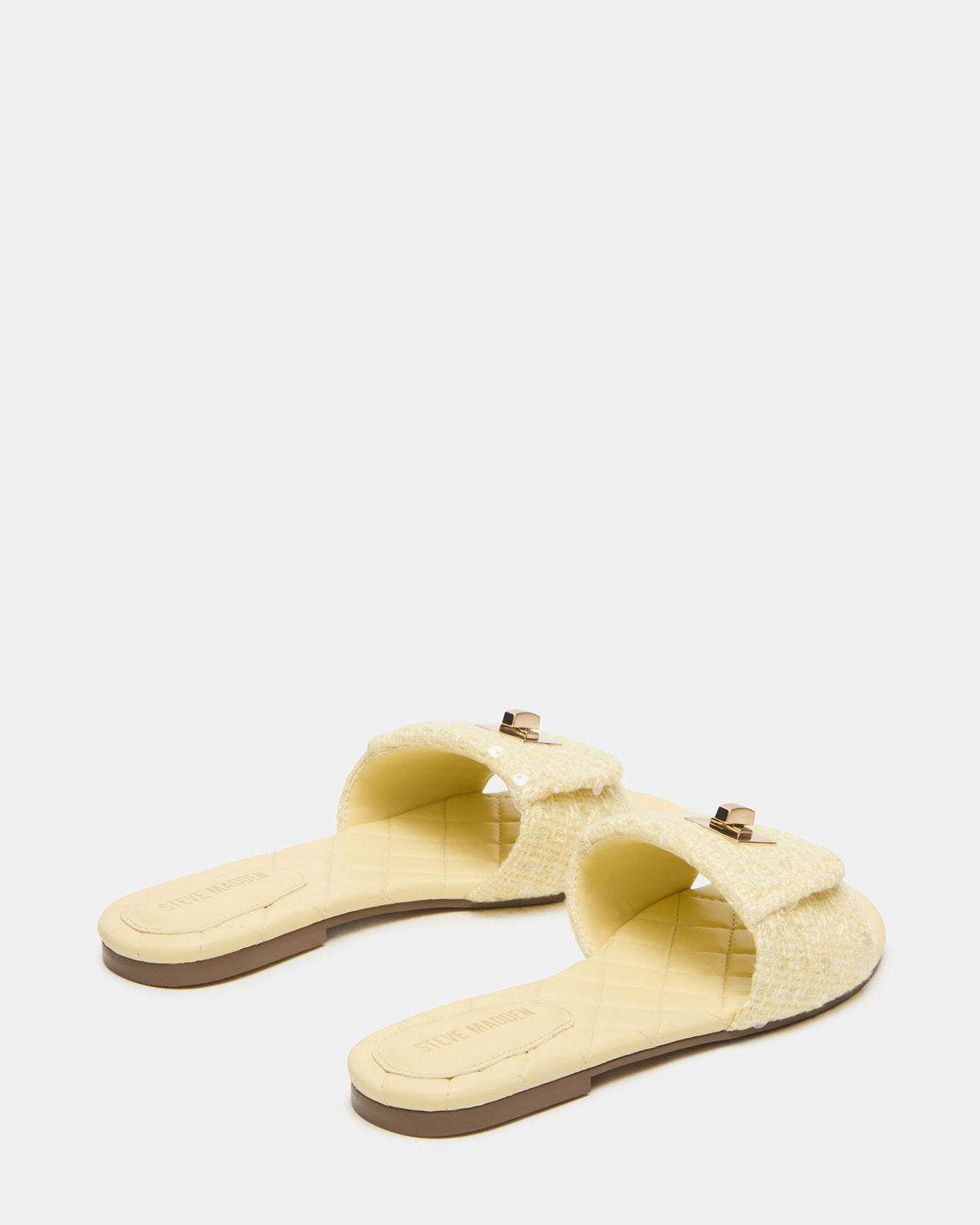 MORELAND Sequin Yellow Quilted Slide Women's Sandal | Steve Madden