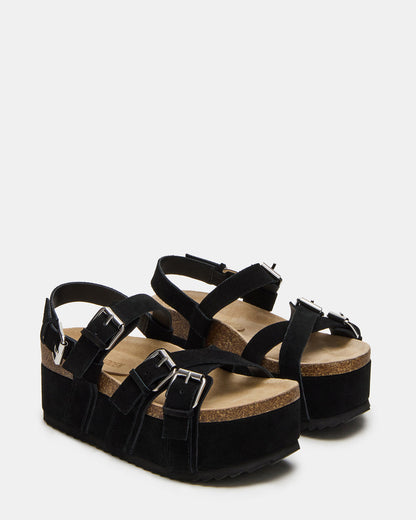 KIWI Black Suede Women's Strappy Platform Sandal | Steve Madden
