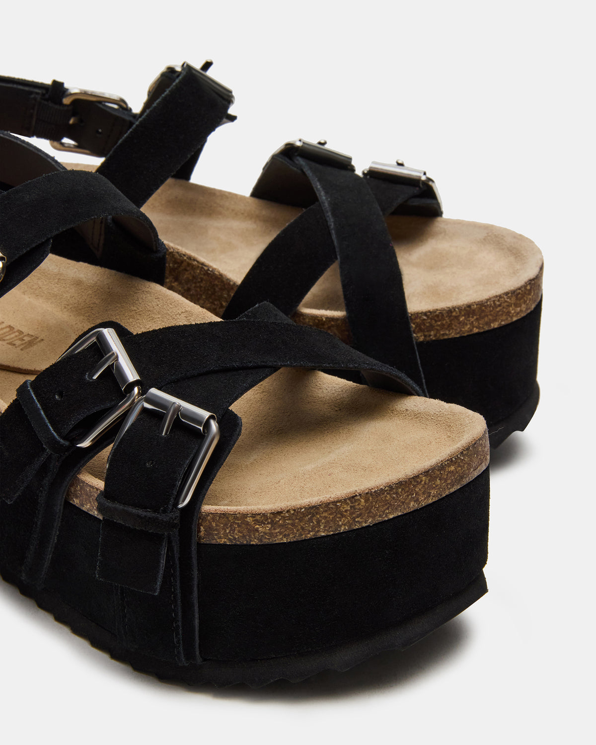 KIWI Black Suede Women's Strappy Platform Sandal | Steve Madden