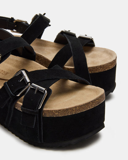 KIWI Black Suede Women's Strappy Platform Sandal | Steve Madden