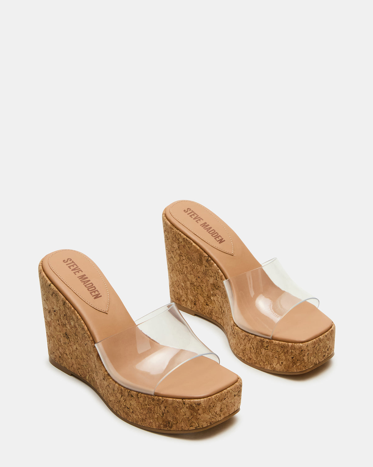 CAYMAN Clear Platform Square-Toe Wedge Women's Sandal | Steve Madden