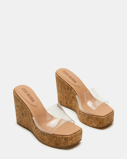 CAYMAN Clear Platform Square-Toe Wedge Women's Sandal | Steve Madden