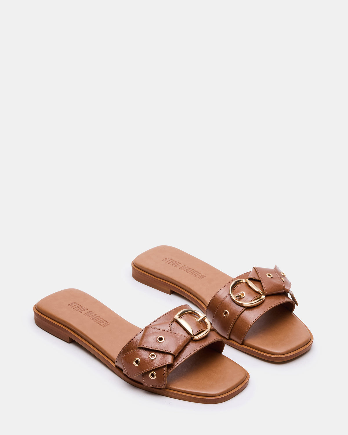 HILARIA Tan Leather Square-Toe Slide Women's Sandal | Steve Madden