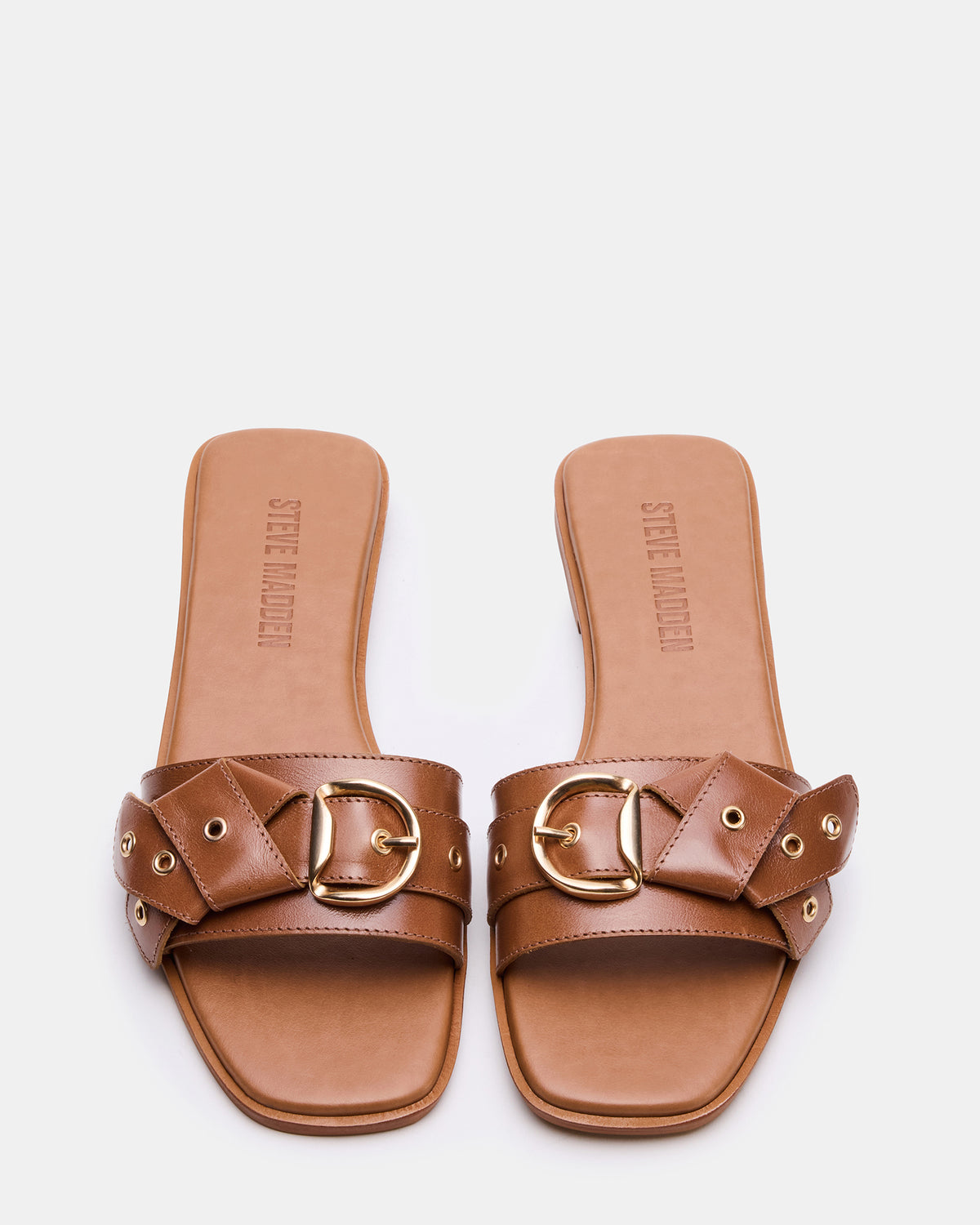 HILARIA Tan Leather Square-Toe Slide Women's Sandal | Steve Madden