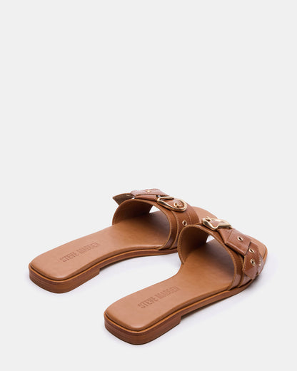 HILARIA Tan Leather Square-Toe Slide Women's Sandal | Steve Madden
