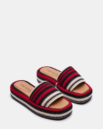 BEACHY Woven Red Multi Platform Slide Women's Sandal | Steve Madden