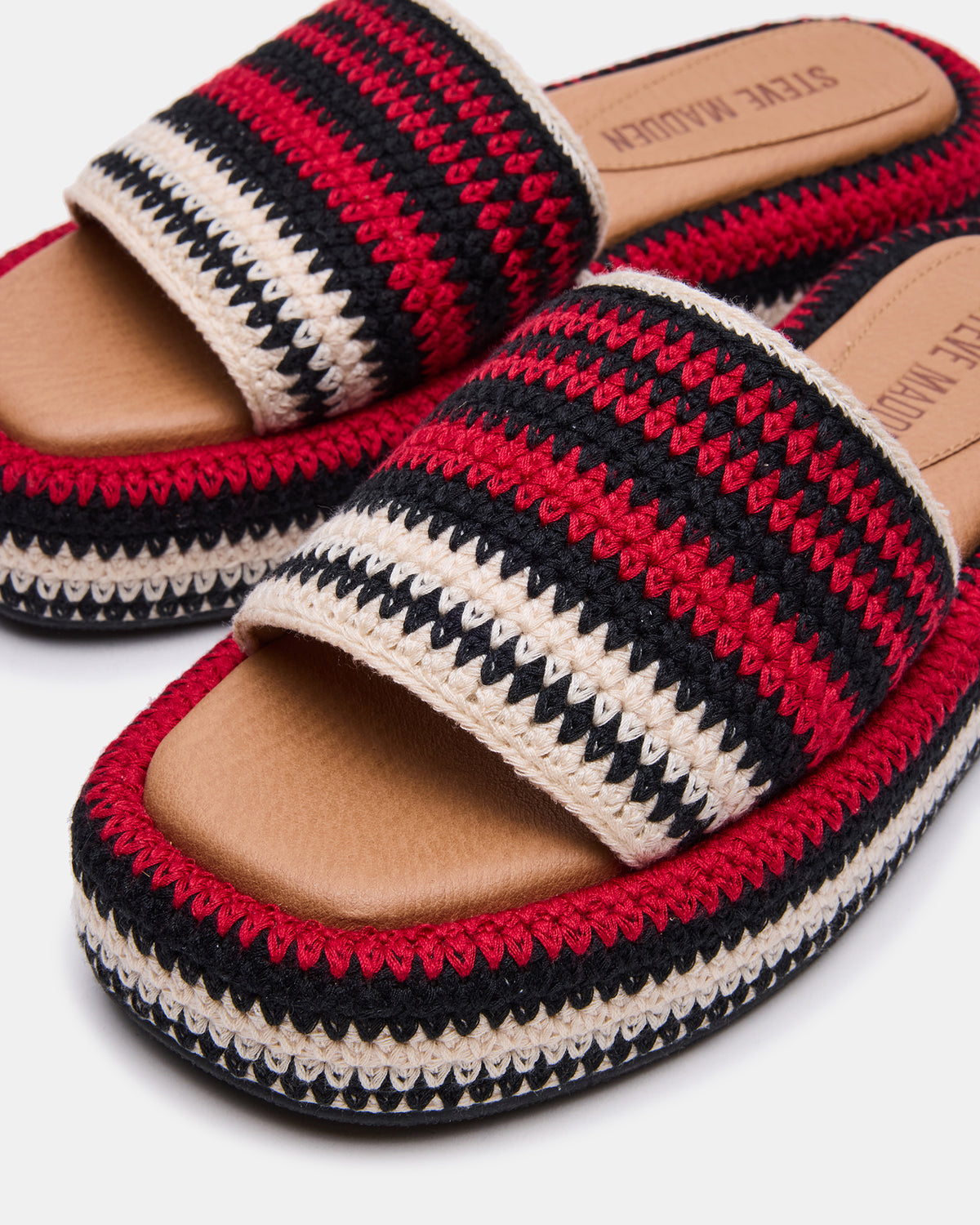 BEACHY Woven Red Multi Platform Slide Women's Sandal | Steve Madden