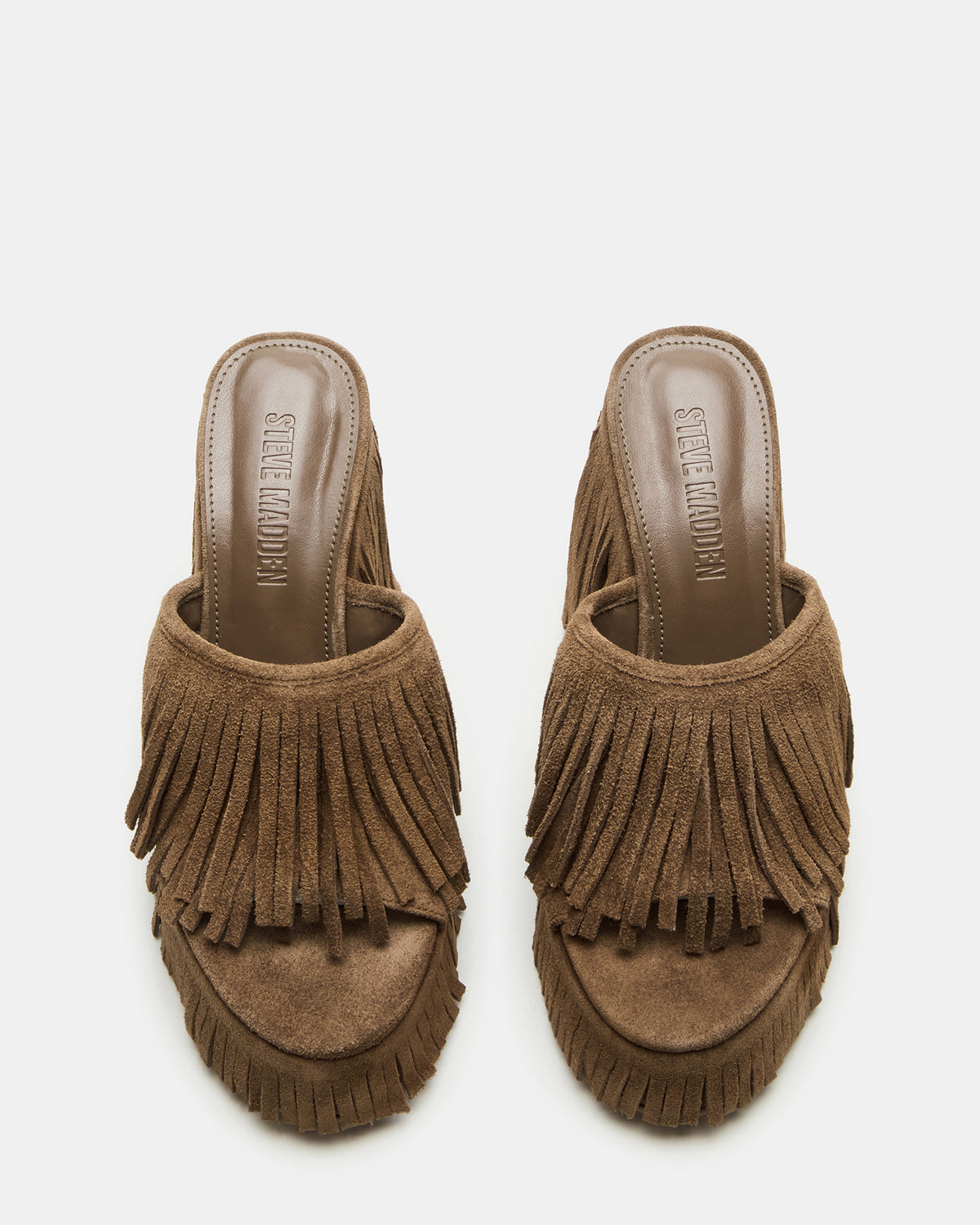 WYNN Chestnut Suede Platform Fringe Wedge Mule Women's Sandal | Steve Madden