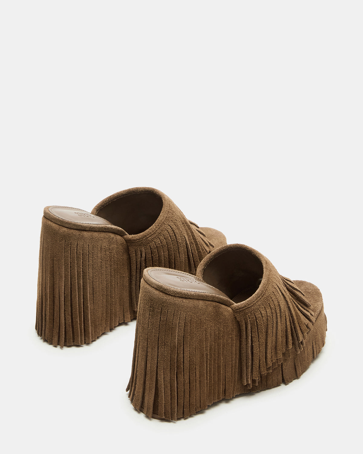 WYNN Chestnut Suede Platform Fringe Wedge Mule Women's Sandal | Steve Madden