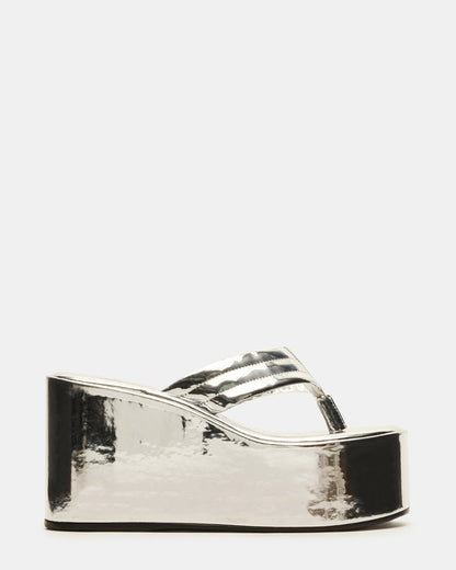 ESCAPISM Silver Crocodile Women's Platform Thong Wedge Sandal | Steve Madden
