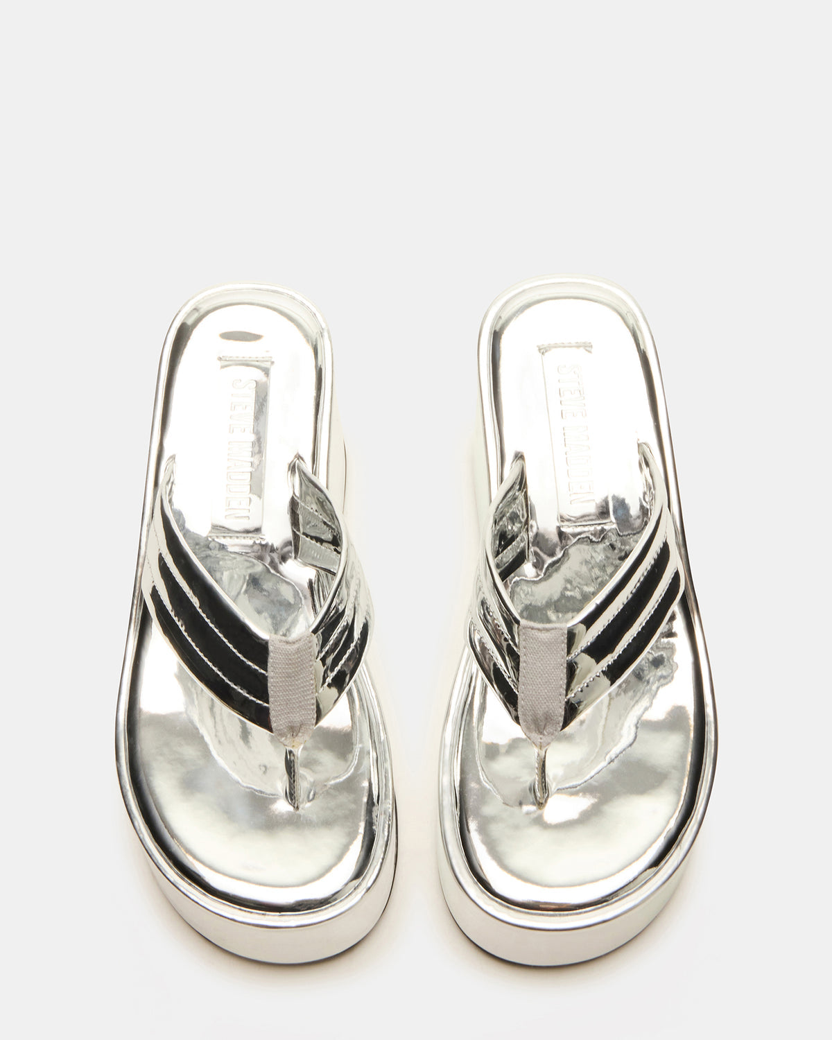 ESCAPISM Silver Crocodile Women's Platform Thong Wedge Sandal | Steve Madden