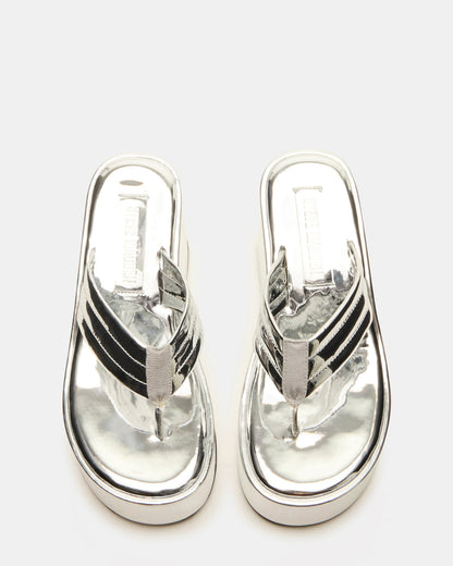 ESCAPISM Silver Crocodile Women's Platform Thong Wedge Sandal | Steve Madden