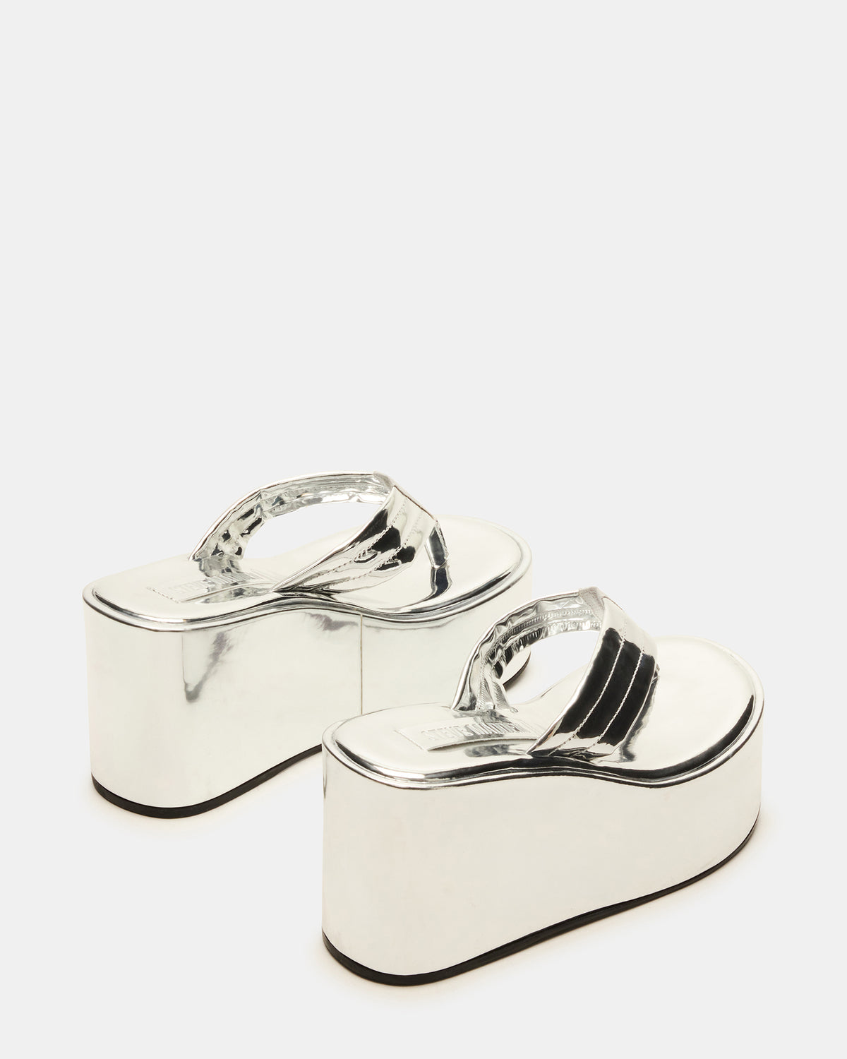 ESCAPISM Silver Crocodile Women's Platform Thong Wedge Sandal | Steve Madden