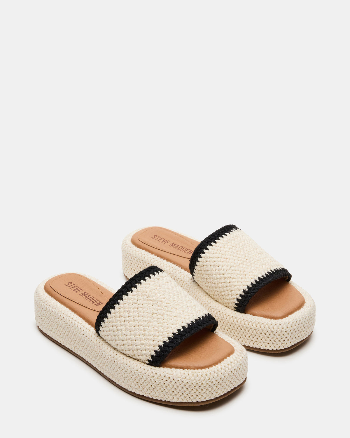 BEACHY Woven Cream Multi Platform Slide Women's Sandal | Steve Madden