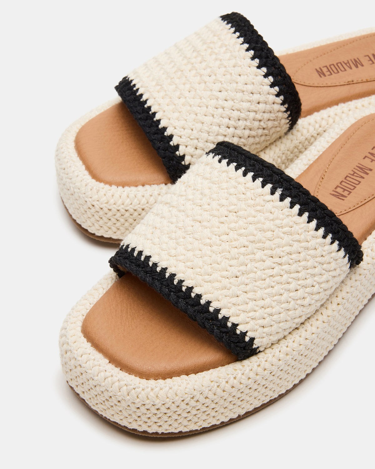 BEACHY Woven Cream Multi Platform Slide Women's Sandal | Steve Madden