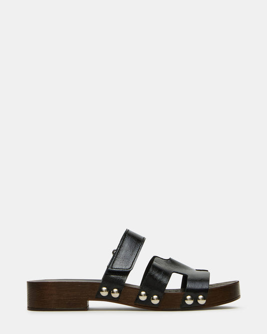 CANAL Black Patent Wood Bottom Slide Women's Sandal | Steve Madden