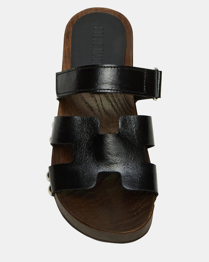 CANAL Black Patent Wood Bottom Slide Women's Sandal | Steve Madden