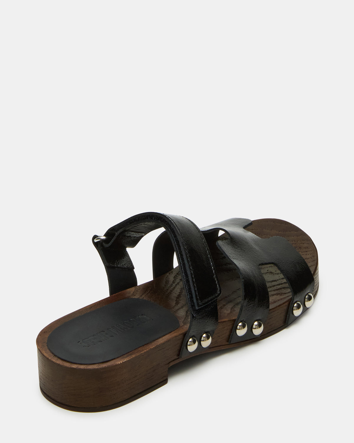CANAL Black Patent Wood Bottom Slide Women's Sandal | Steve Madden