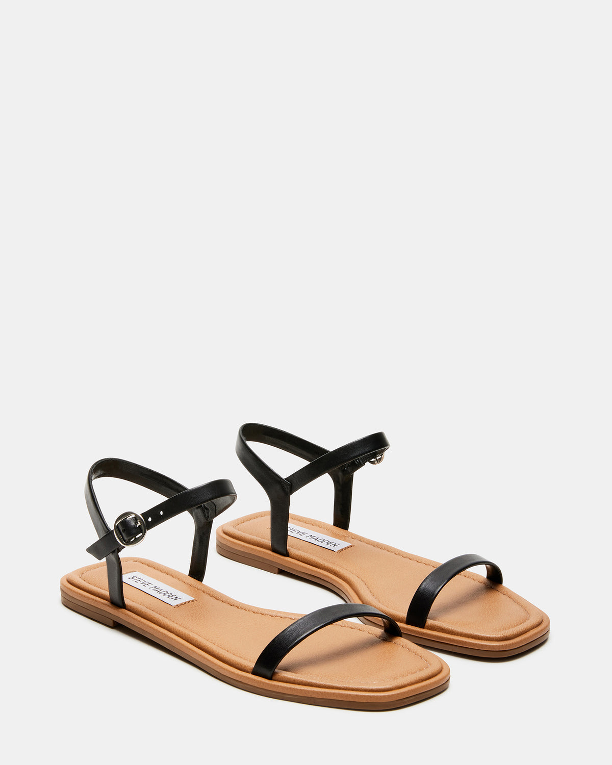 CAMARI Black Leather Square Toe Strappy Sandal | Women's Sandals | Steve Madden